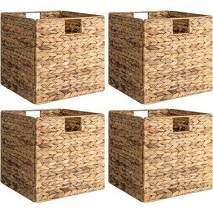 Wicker Storage Cubes with Liners, Water Hyacinth Storage Baskets for Shelving